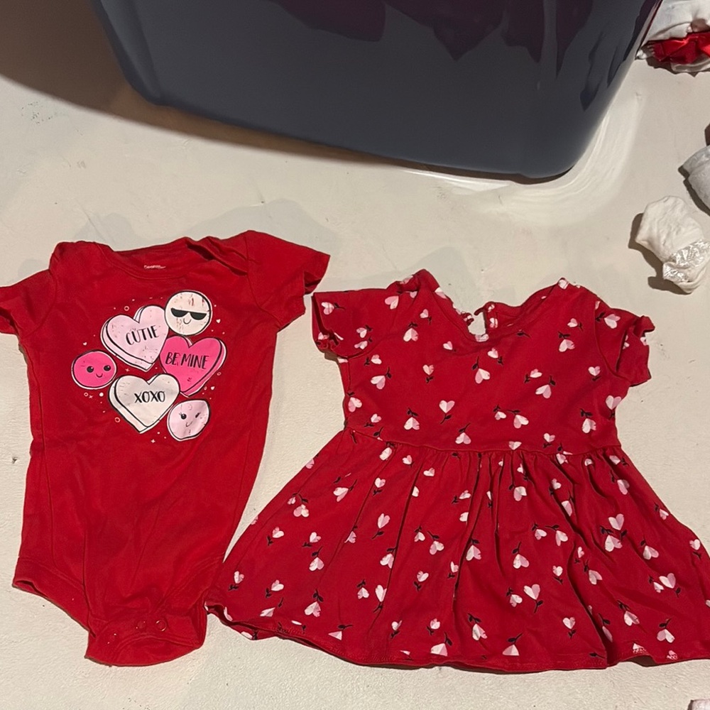 Red Baby Onesie and Dress Set - Valentines Outfit - 6-12 mo